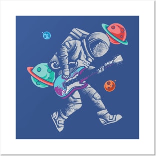 astronaut playing guitar 3 Posters and Art